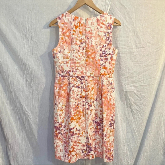 Ann Taylor Pink Purple Cream Abstract Sleeveless Sheatb Dress Petite, LP/14P - Picture 7 of 13